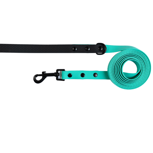 Aqua with Black Handle - Long Line Dog Lead; Washable; Light; Strong; Comfortable; Waterproof