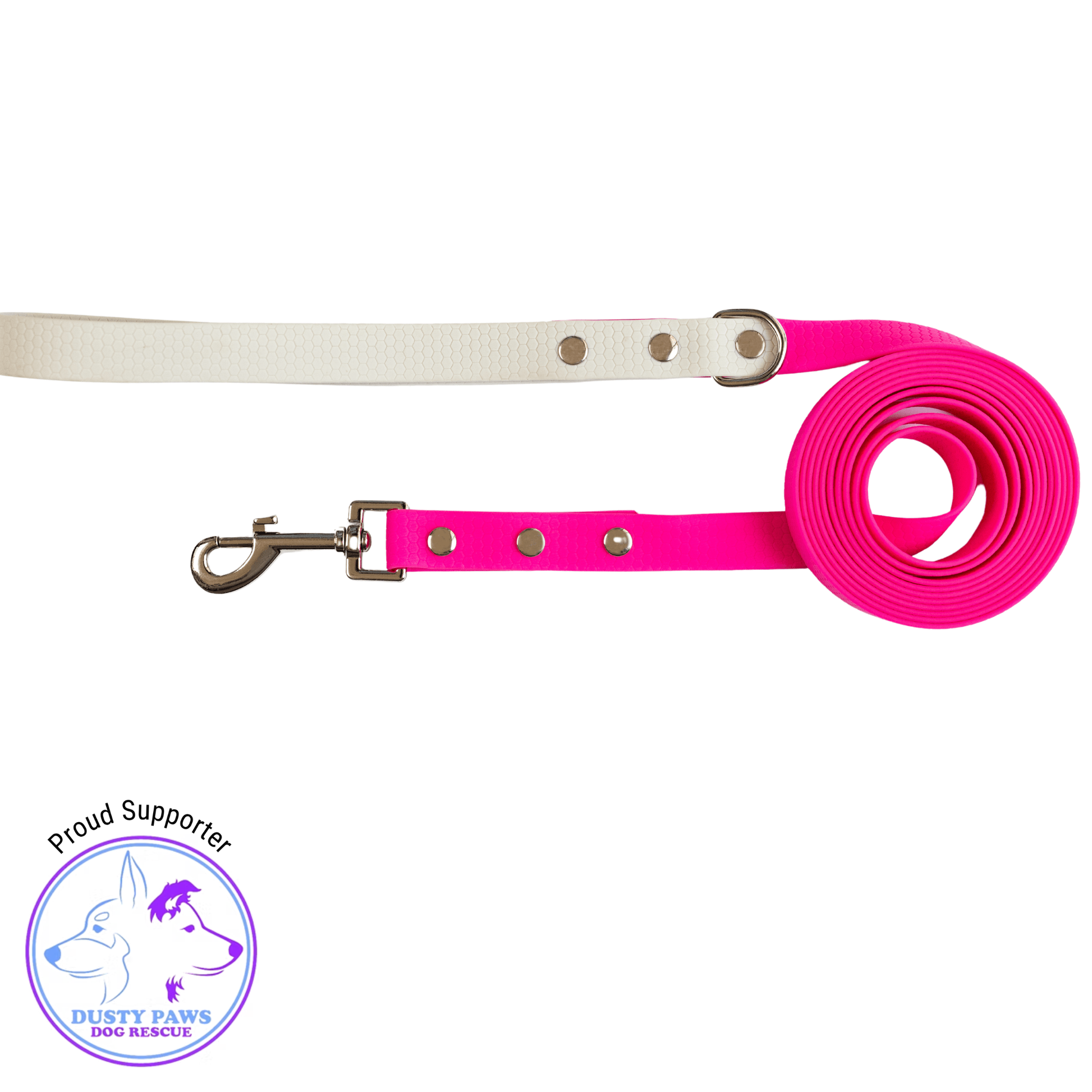 Pink with Grey Handle - Long Line Dog Lead; Washable; Light; Strong; Comfortable; Waterproof