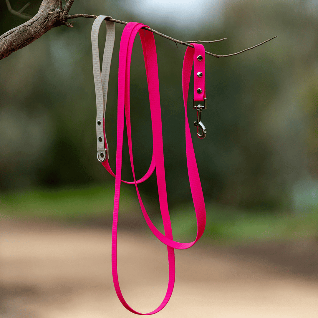 Pink with Grey Handle - Long Line Dog Lead; Washable; Light; Strong; Comfortable; Waterproof