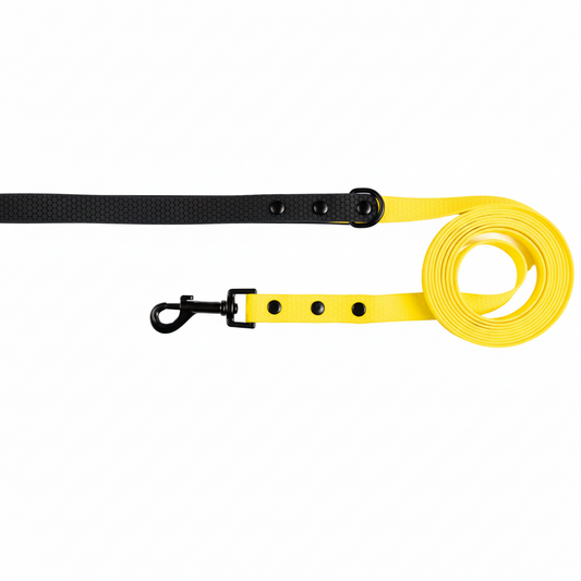 Yellow with Black Handle - Long Line Dog Lead; Washable; Light; Strong; Comfortable; Waterproof
