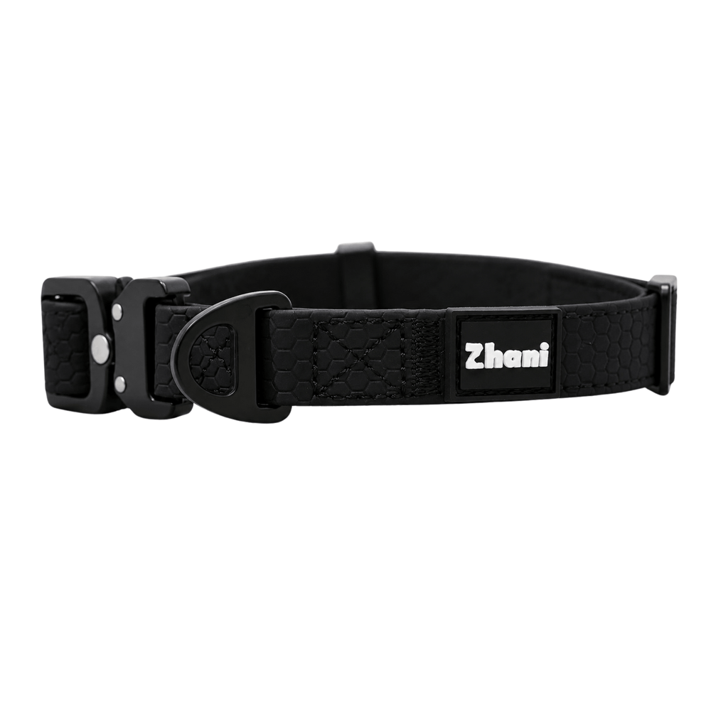 Zhani black dog collar on white background