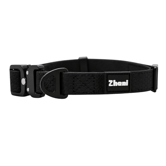 Zhani black dog collar on white background