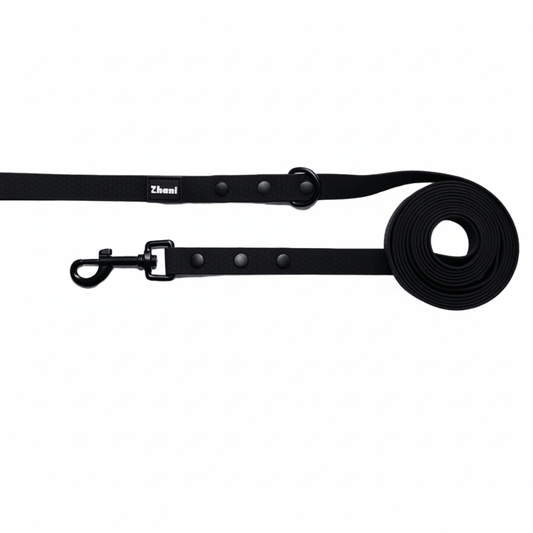 Zhani black dog long line lead on white background
