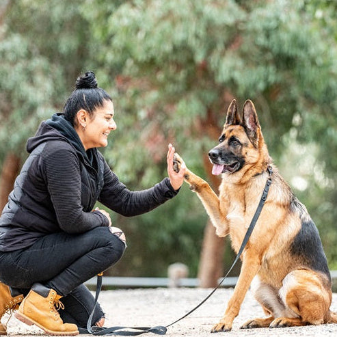 a women and her dog