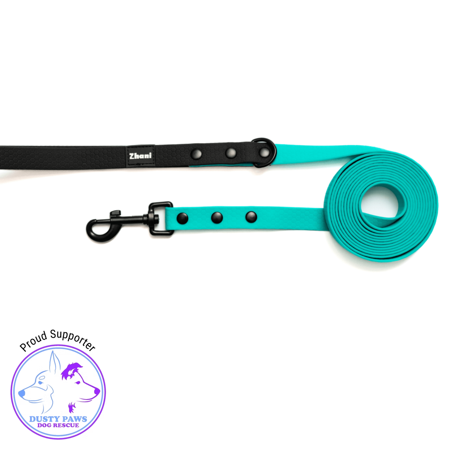 Aqua with Black Handle - Long Line Dog Lead; Washable; Light; Strong; Comfortable; Waterproof