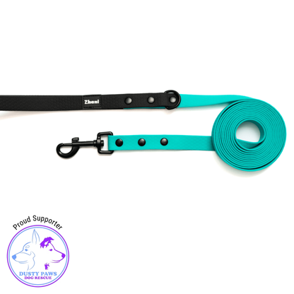 Aqua with Black Handle - Long Line Dog Lead; Washable; Light; Strong; Comfortable; Waterproof