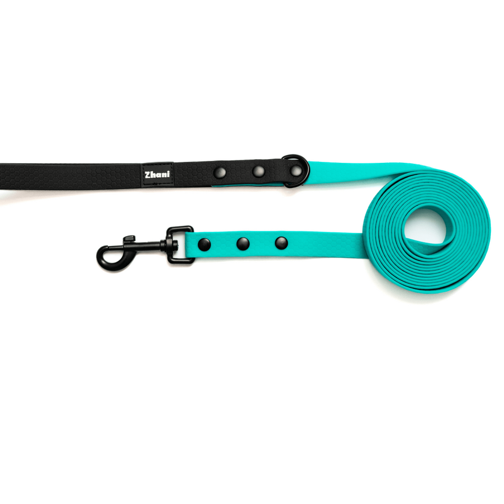 Aqua with Black Handle - Long Line Dog Lead; Washable; Light; Strong; Comfortable; Waterproof
