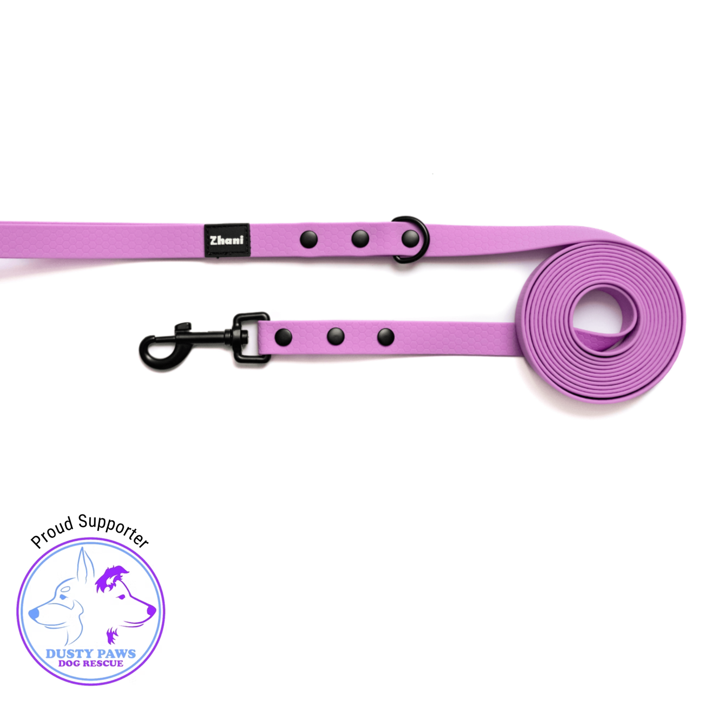 Lilac with Black Handle - Long Line Dog Lead; Washable; Light; Strong; Comfortable; Waterproof