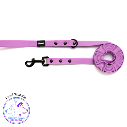 Lilac with Black Handle - Long Line Dog Lead; Washable; Light; Strong; Comfortable; Waterproof
