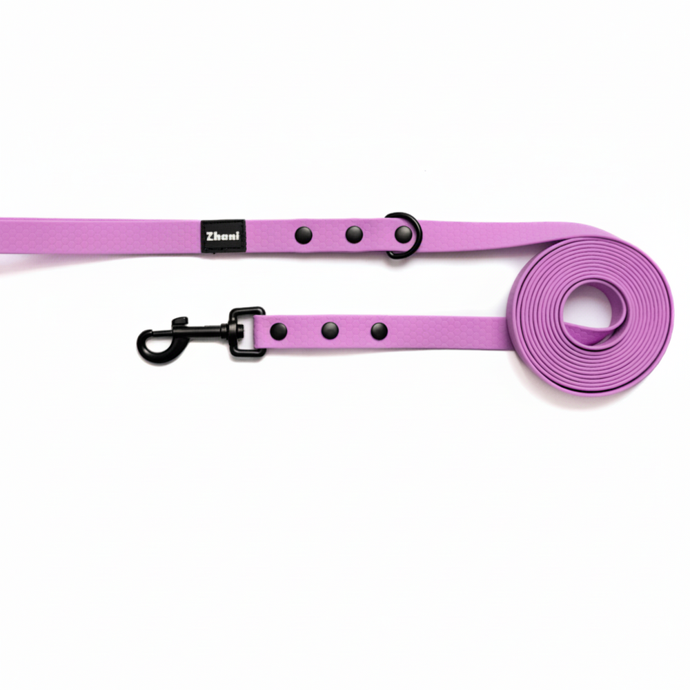 Lilac with Black Handle - Long Line Dog Lead; Washable; Light; Strong; Comfortable; Waterproof