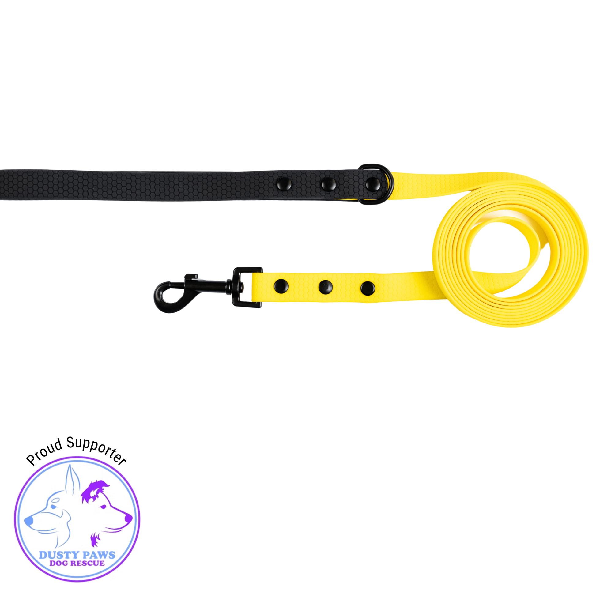 Yellow with Black Handle - Long Line Dog Lead; Washable; Light; Strong; Comfortable; Waterproof