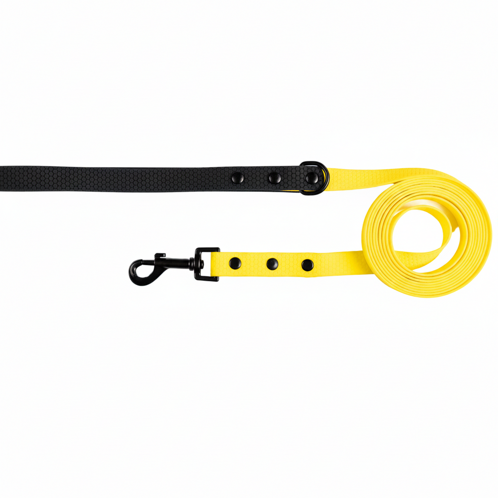 Yellow with Black Handle - Long Line Dog Lead; Washable; Light; Strong; Comfortable; Waterproof
