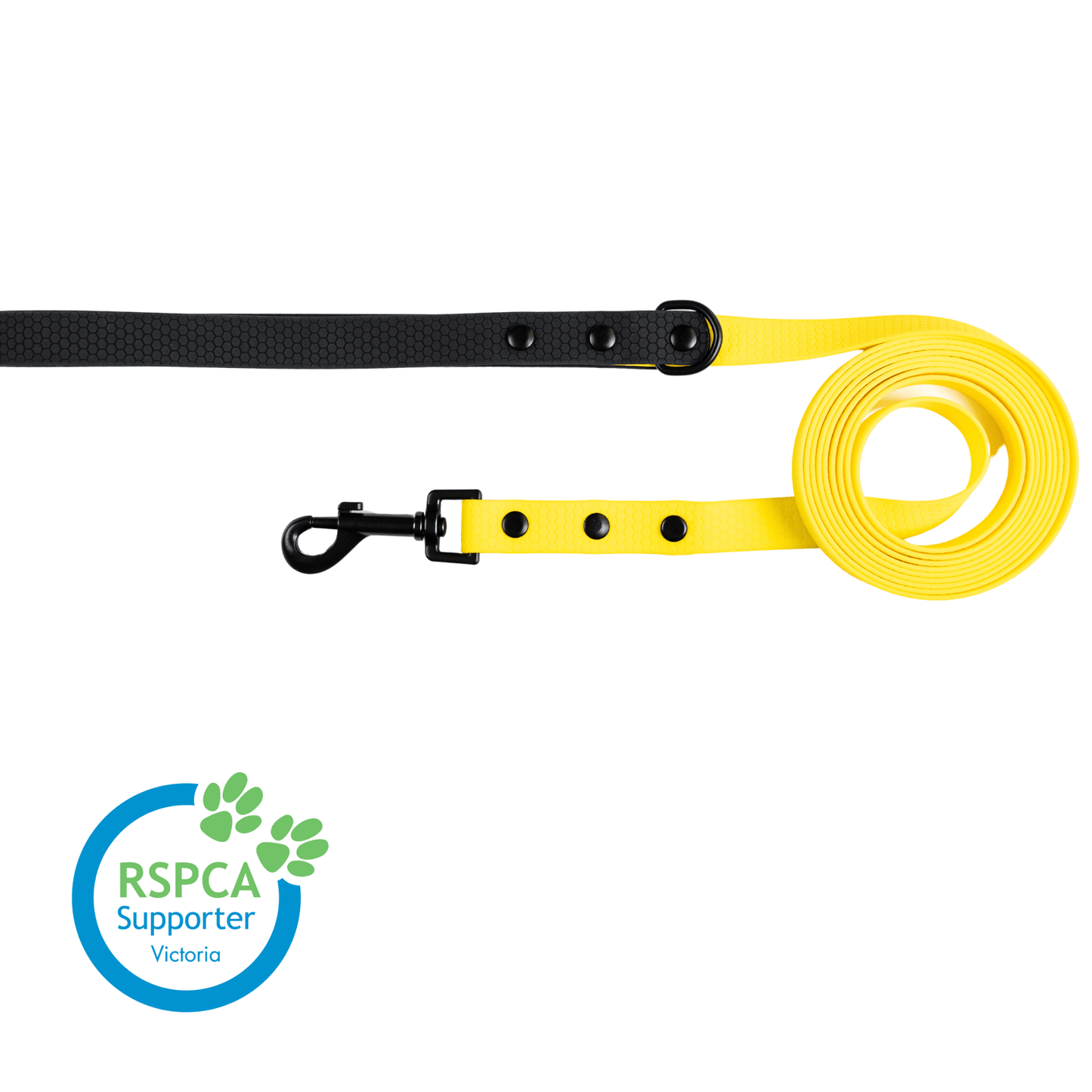 Yellow with Black Handle - Long Line Dog Lead; Washable; Light; Strong; Comfortable; Waterproof