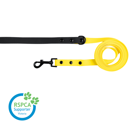 Yellow with Black Handle - Long Line Dog Lead; Washable; Light; Strong; Comfortable; Waterproof