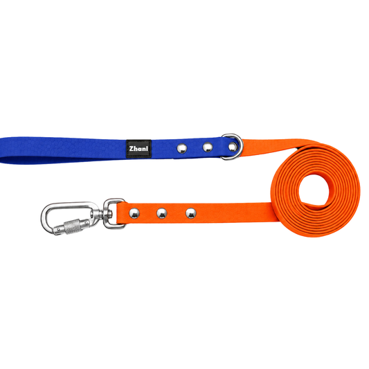 Orange & Blue with locking carabiner - Long Line Dog Lead; Washable; Light; Strong; Comfortable